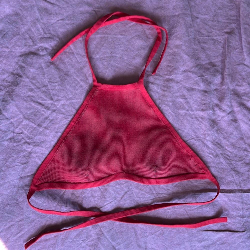 ARQ Giulia Halter Top in Cherry Red, size extra small - Picture 2 of 8